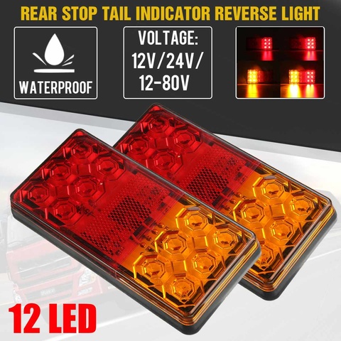 2pcs 12V 24V 12 LED Car Truck Tail Light Taillight Rear Stop Brake Light Indicator Signal Lamp Boat Trailer Caravan Van Lorry ► Photo 1/6