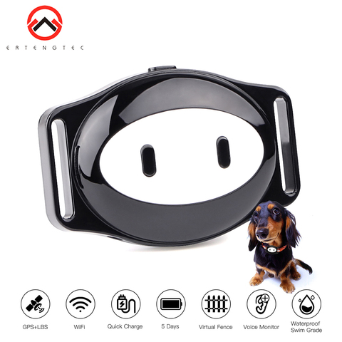 Pet GPS Tracker Dog Collar Waterproof IP68 5Days Standby Geo-fence Mini GPS Tracker Cat GPS Collar Voice Call WiFi+LBS FREE APP ► Photo 1/6