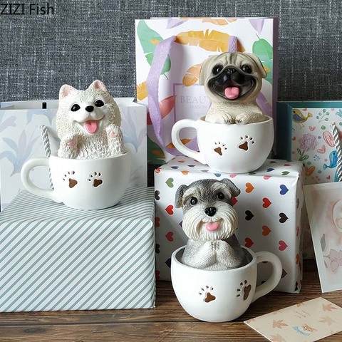 Simulation Animal Desk Decoration Resin Teacup Dog Miniature Figurines Cute Craft Gift Home Decoration Accessories Modern ► Photo 1/6