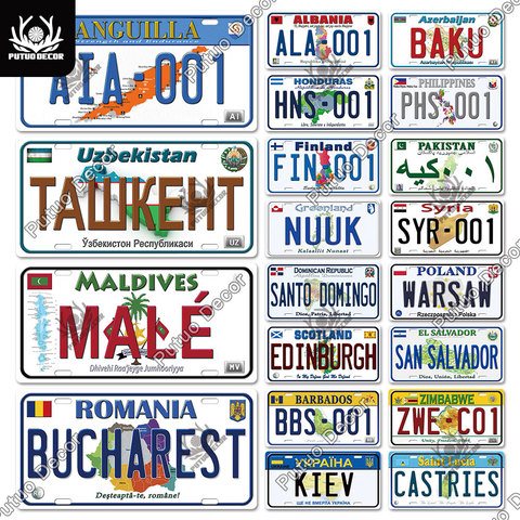 Putuo Decor Countries Licenses Plate Car Number Tin Sign Plaque Metal Decorative Plate for Car Living Room Garage Wall Decor ► Photo 1/6