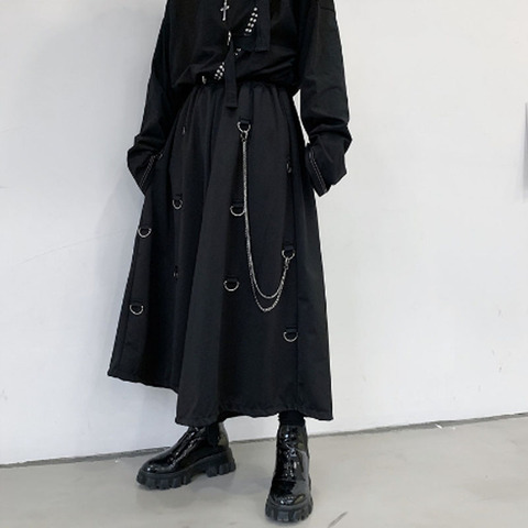 Homens de metal corrente causal solto casual perna larga calça masculina estilo japão streetwear gothic punk kimono saia calças ► Photo 1/6