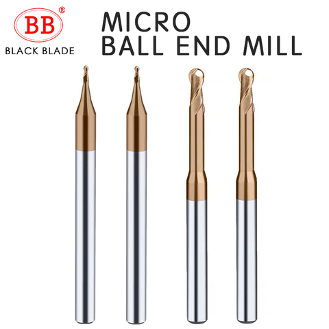 BB Micro Ball End Mill Carbide Rib Processing Cutter CNC Deep Long Neck Small Mini Tool R0.1 R0.15 R0.2 R0.25 R0.3 R0.35 R0.45 ► Photo 1/6