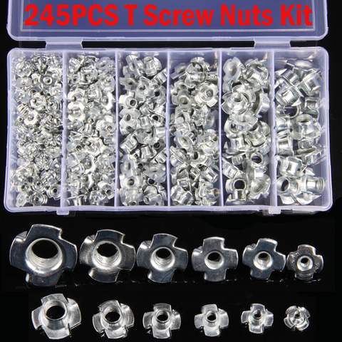 245PCS Zinc Plated M3/M4/M5/M6/M8/M10 Four Claws Nut Speaker Nut T-nut  Blind Pronged Tee Nut Furniture Hardware ► Photo 1/6