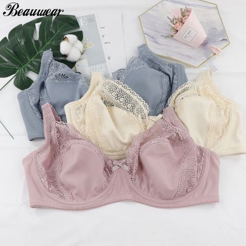 Beauwear Plus Size 36D-46F Women Sexy Bra Unlined Push Up Bras Thin Cup Floral Lace Emboridery Bh with 3 Hook and Eye ► Photo 1/6