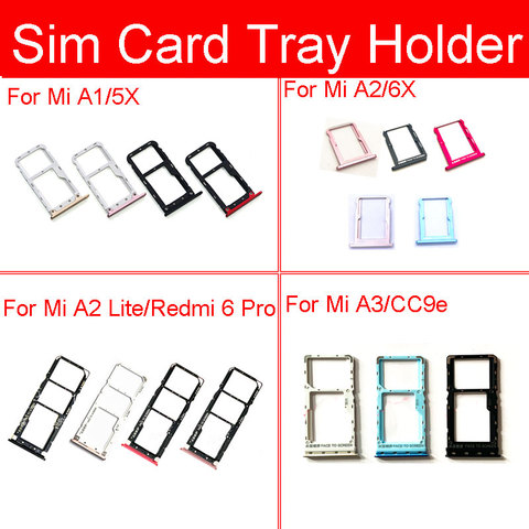 Sim Card Tray Holder For Xiaomi Mi A1 A2 Lite A3 Mi 5X 6X CC9e Redmi 6 Pro Sim Card Reader Slot Adapters Socket Repair Parts ► Photo 1/6