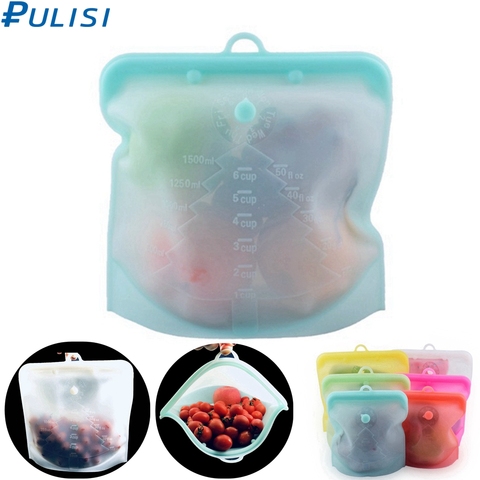 PULISI Silicone Reusable Food Bag 1500ml 50oz Leakproof Containers Reusable Fresh Bag Food Storage Bag Freezer Bag Snack ► Photo 1/6