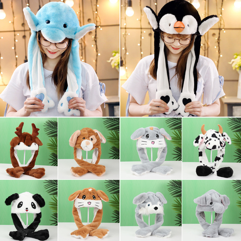 Rabbit Pinch Airbag Plush Funny Cap Animals Ear Hat Moving Jumping Cute Soft Warm Women Girls Cute Winter Cap 2022 ► Photo 1/1