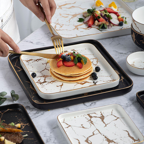 Creative Steak Square Tableware Set Marble Western Dish Ceramic Dish Plate Dish Sushi Desserts Tray ► Photo 1/6