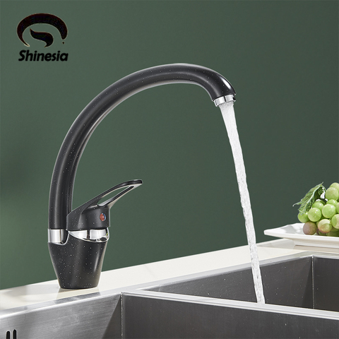 Shinesia Black with Dots Kitchen Faucet Hot Cold Kitchen Mixer Tap Single Handle 360 Degree Rotation Brass Crane Tap ► Photo 1/6