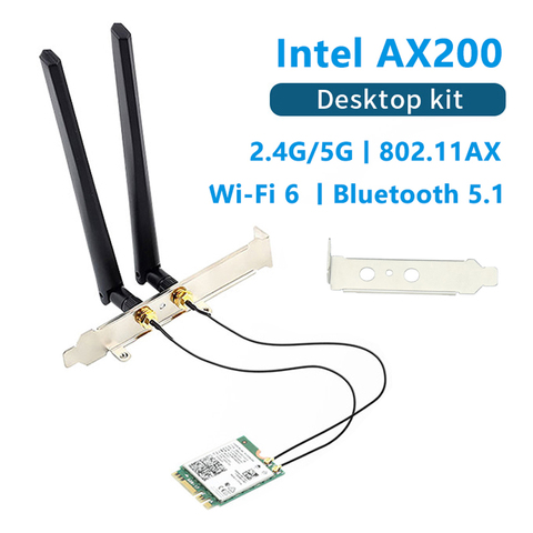 3000Mbps 802.11ax Wi-Fi 6 Desktop Kit Intel AX200 Bluetooth 5.1 Wifi Antenna Card 2.4G/5Ghz MU-MIMO AX200NGW Wifi Adapter For PC ► Photo 1/6