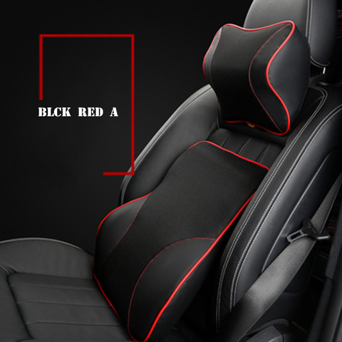 Leather Mesh Car Neck Pillow Set Memory Foam Auto Headrest Waist Support Cushion Icesilk Seats Back Covers Pillows For BMW ► Photo 1/5