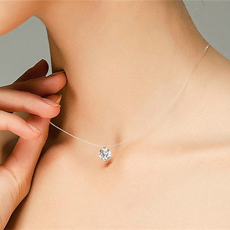SUMENG Female Transparent Fishing Line Necklace Silver Invisible
