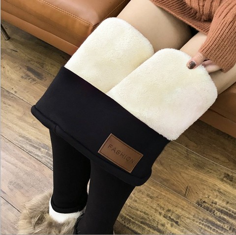 CHRLEISURE Winter Pants Women High Waist Fleece Thick Warm Velvet