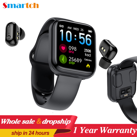 Smart Watch X5 TWS Bluetooth Headset Wireless Earphones Two in one 1.54inch Call Music Sport Band Smartwatch For Android IOS ► Photo 1/6