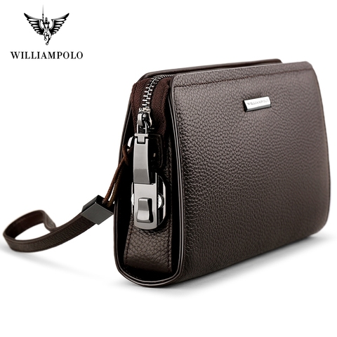 WILLIAMPOLO Genuine Leather Mens Clutch Wallet With Coded Lock Men Wallet Business Man Clutch Purse Mens Handbag PL286 ► Photo 1/6