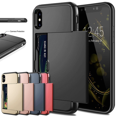 Phone Cases For iPhone 11 Pro Max SE 2022 Case Slide Armor Wallet Card Holder Cover For iPhone XR X XS MAX 7 8 6 6S Plus 5 5S ► Photo 1/6