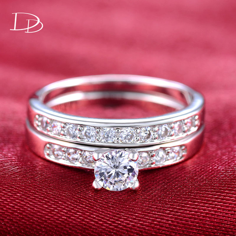 DODO Silver Color Ring Sets For Women Fashion Wedding Band Bridal Engagement Ladies Rings Jewelry Female Cubic Zirconia Bagues ► Photo 1/6