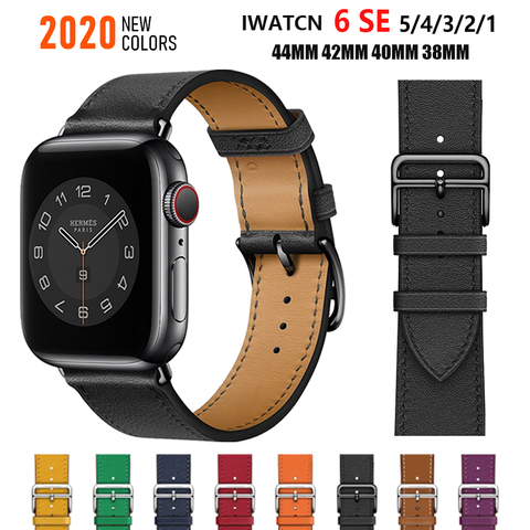 Single ring Leather Strap suitablefor iWatch 38mm 42mm Susiness sports band Suitable for Apple Watch 40mm 44mm Series 123456 SE ► Photo 1/6