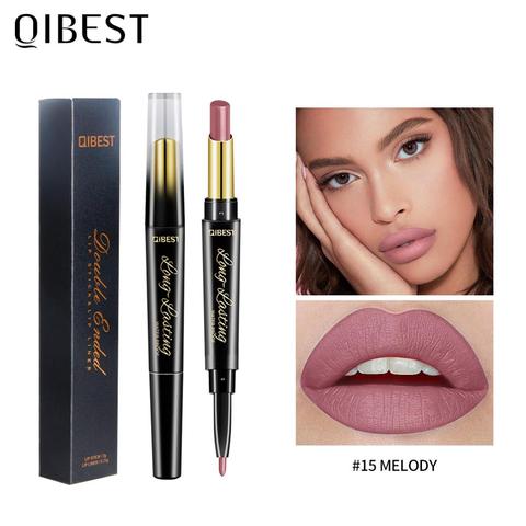 QIBEST 2 In 1 Matte Lipstick Lip Liner Nude Lipliner Makeup Waterproof Lipstick Pen Long Lasting Lip Pencil Makeup Lips Cosmetic ► Photo 1/6