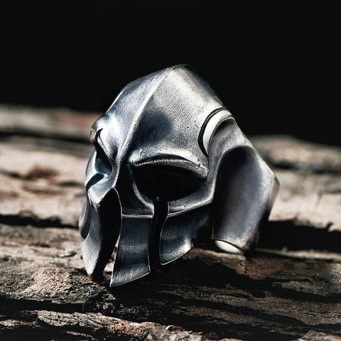 S925  silver Spartan helmet without inlay exaggerated domineering retro men's opening adjustable ring ► Photo 1/6