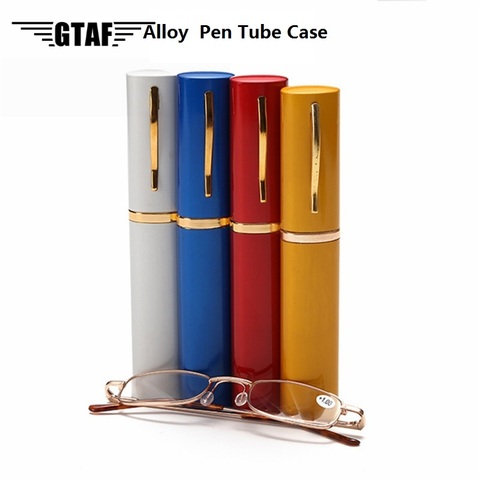 Portable Presbyopic Glasses Unisex Reading Glasses with Pen Tube Case Metal Case Spring Hinge Eyeglasses  Gafas +1 To +4 ► Photo 1/6