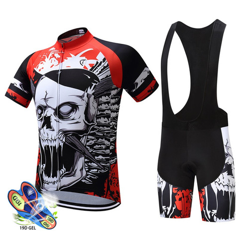 2022 new Skull Pattern Men Summer cycling Clothing Breathable Clothes kit short sleeve Bib Shorts MTB Ropa Ciclismo Maillot wear ► Photo 1/6