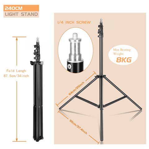 Heavy Duty Metal 2.4m Light Stand Max Load to 5KG Tripod for Photo Studio Softbox Video Flash ReflectorLighting Background Stand ► Photo 1/5