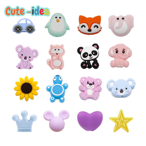 Cute-idea 10pcs Baby BPA Free Food Grade Silicone Teethers Cartoon Animals Shape Pacifier Clips DIY Accessories Baby Teething ► Photo 1/6