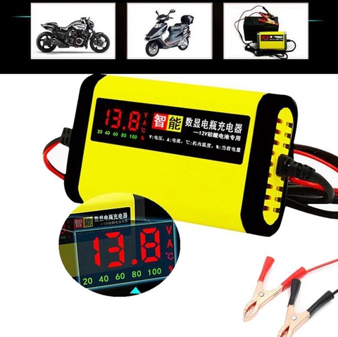 12V 2A LCD Display Smart Charger For Motorcycle Car Battery Full Automatic Charging Adapter Lead Acid AGM GEL 12V AC110V 220V ► Photo 1/6