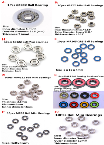 1/10Pcs 8 styles 625ZZ 693ZZ MR105-2RS MR63ZZ 608RS MR83 MR105ZZ 681ZZ Miniature Ball Bearings Metal Micro Bearing ► Photo 1/6