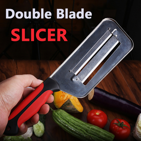 SHUOJI Vegetable Slicer Double 2 Slice Blade Slicing Knife Fish Scale Cleaner Knives Cabbage Cucumber Carrot Onion Slicer Peeler ► Photo 1/4