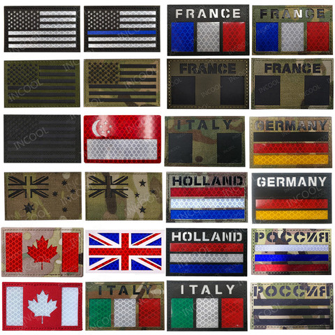 Spain France Germany Italy Russia UK US Holland Flag Patches IR Infrared Tactical Army Military Reflective Flags Badges ► Photo 1/6