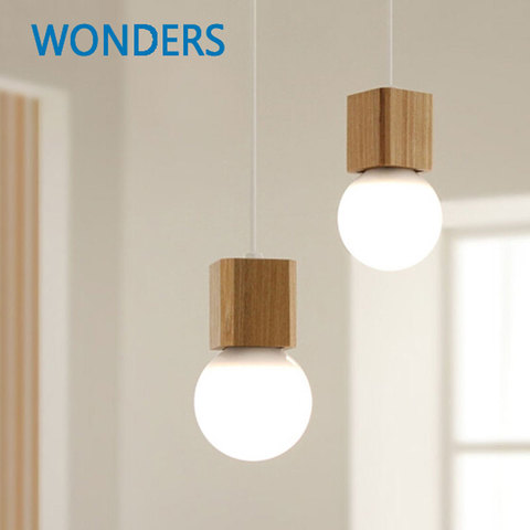 Northern Europe Vintage pendant Oak Wood Retro lamp 120cm  wire E27 socket wood lamp holder Hanging light fixture without bulb ► Photo 1/6