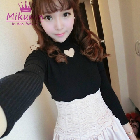 Punk Gothic Women Autumn White Black Love Heart Hollow out Sexy Slim Bottoming Shirt Female Knitwear Tops ► Photo 1/6