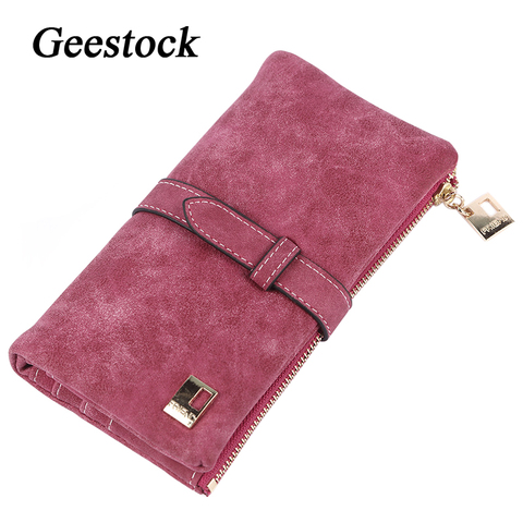 Geestock Women Wallets Long Purse Two Fold Women Wallets Drawstring Nubuck Leather Zipper Suede Women's Long Design Purs ► Photo 1/6