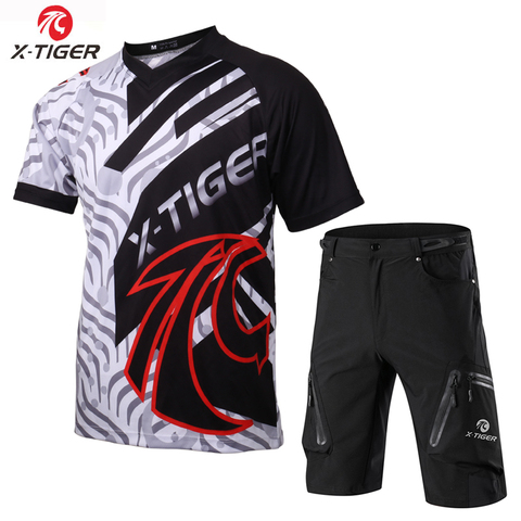 X-Tiger Downhill Set Summer Sports Wear Short Sleeve Bike DH Shirt Mountain Bike Shirt Uniform Summer Downhill Jerseys Set ► Photo 1/1