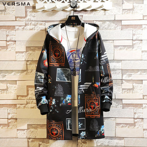 VERSMA Korean Gothic Clothing Men Long Trench Coats Boys Spring Harajuku Long Hooded Mens Jacket Coat Overcoat 5XL Dropshipping ► Photo 1/6