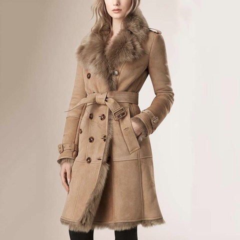 gl20111 winter women's real sheepskin shearling coat double breated real sheep fur shearling coat ► Photo 1/6