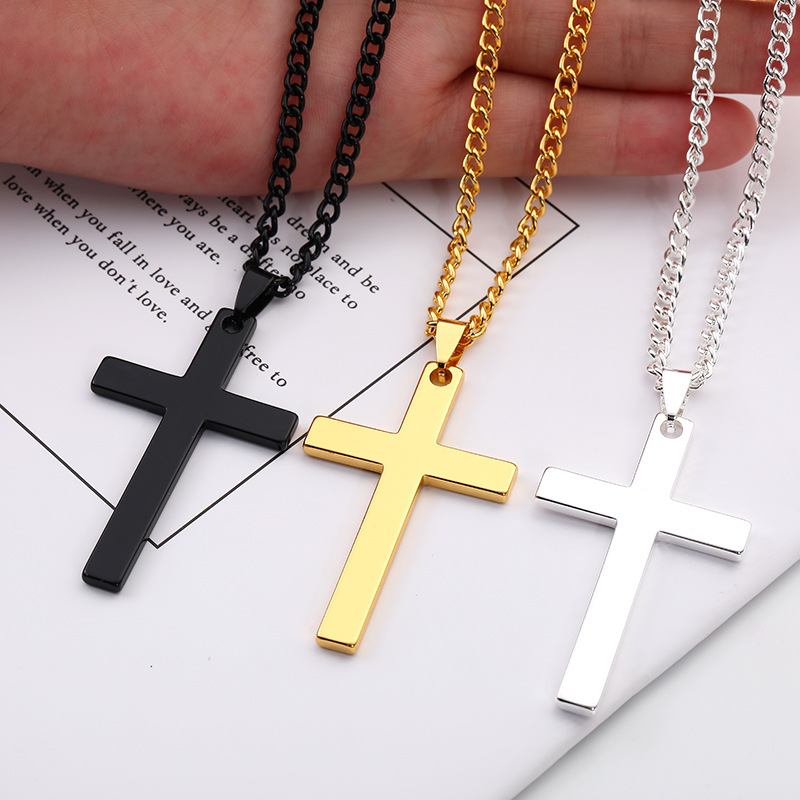 Cool Cross Pendant Necklace Men/Women's Titanium Steel Jewelry Black/Gold/Silver 