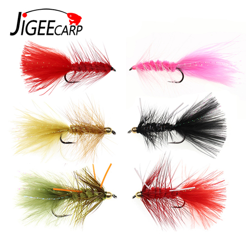 5pcs Pink Woolly Bugger Streamer Flies Brass Bead Head Fishing Flies For Carp Fishing Flashabou Crystal Tail Trout Lure Baits ► Photo 1/6