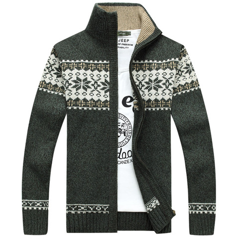 Winter Men's Jacquard Sweater Coat Slim Stand Collar Tide Wool Knitted Cardigan Full Zip Casual Warm Male Clothing for Autumn ► Photo 1/6