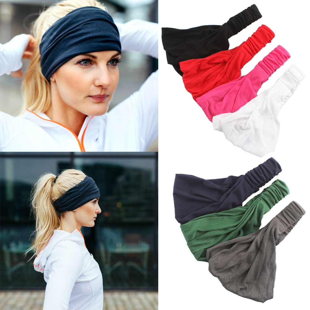 Women Wide Sport Yoga Headband Hairband Elastic Wrap Turban Stretch Hair Band
