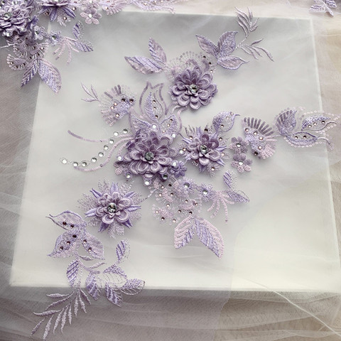 3D Wedding Dress Applique DIY Sewing Material  Hot Drilling Lace Patch Multi-color Optional RS2491 ► Photo 1/6