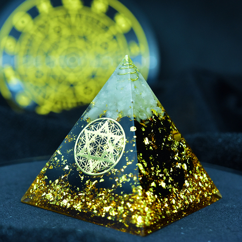 AURAREIKI Orgonite Pyramid Ajna Chakra Raziel Natural White Crystal Obsidian Expel Evil Forces Resin Pyramid Crafts Jewelry ► Photo 1/6