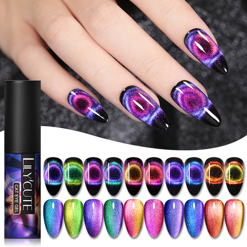 LILYCUTE 9D Sparkly Sky Magnetic Nail Gel Purple Blue Chameleon Cat Eye Nail Gel Polish Soak Off UV Magnet Nail Art Gel  5ml ► Photo 1/6