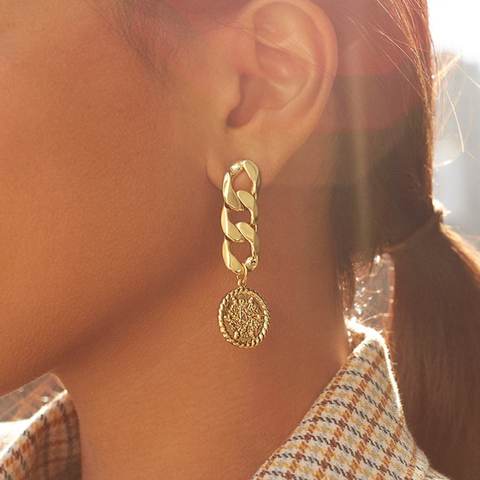 Vintage Round Coin Dangle Earrings For Women Long Tassel Metal Link Chain Earring Female Boho Jewelry Brincos 2022 ► Photo 1/6