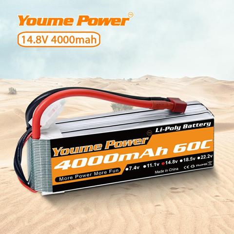 YOUME 4s Lipo 14.8V 4000mah RC battery 60C with T Deans plug for RC helicopter trex 450 500E Drone RC Car Truck Monsters Boat ► Photo 1/6