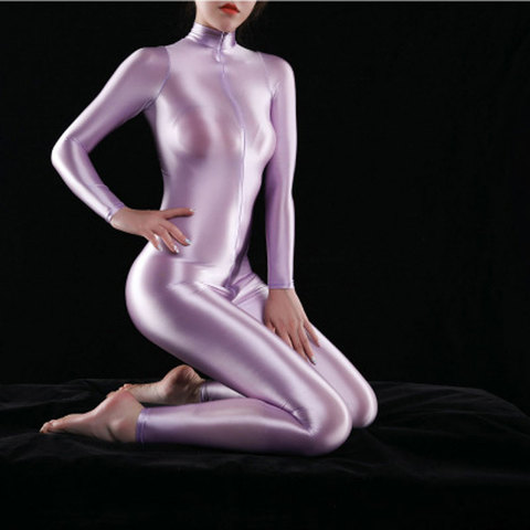 Sexy Women Shiny Full Bodysuit Oil Gloosy Shaping Sexy Thong Bodysuit Catsuit Sheer See Through Sexy Tight Candy Color Plus Size ► Photo 1/6