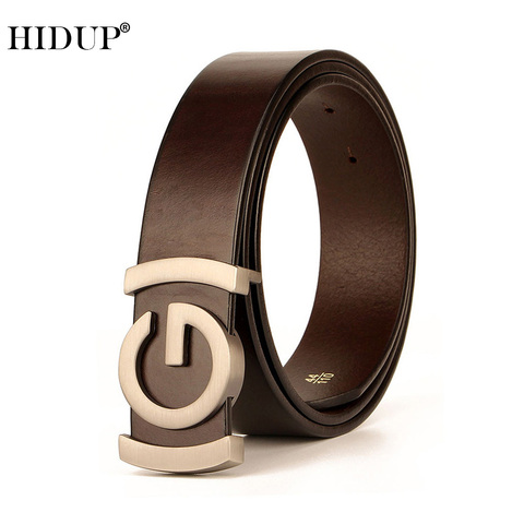 HIDUP Famous Brand Name Top Quality Cowhide Leather Strap Belt G Slide Buckle Metal Belts for Men 3.4cm Width Accessories NWJ876 ► Photo 1/6
