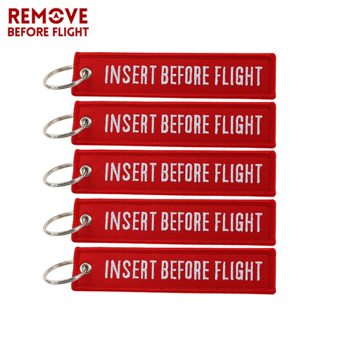 5 PCS/LOT INSERT BEFORE FLIGHT Fashion Jewelry Keychain for Aviation OEM Red Embroidery Keychains Key Fobs New Key Chain Tags ► Photo 1/6